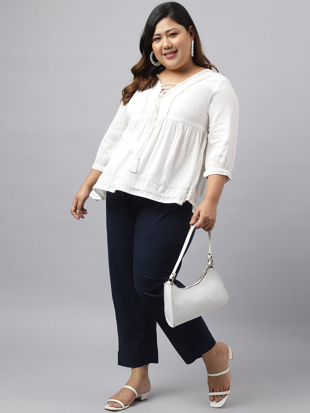 Women's White Rayon Solid Peplum Top