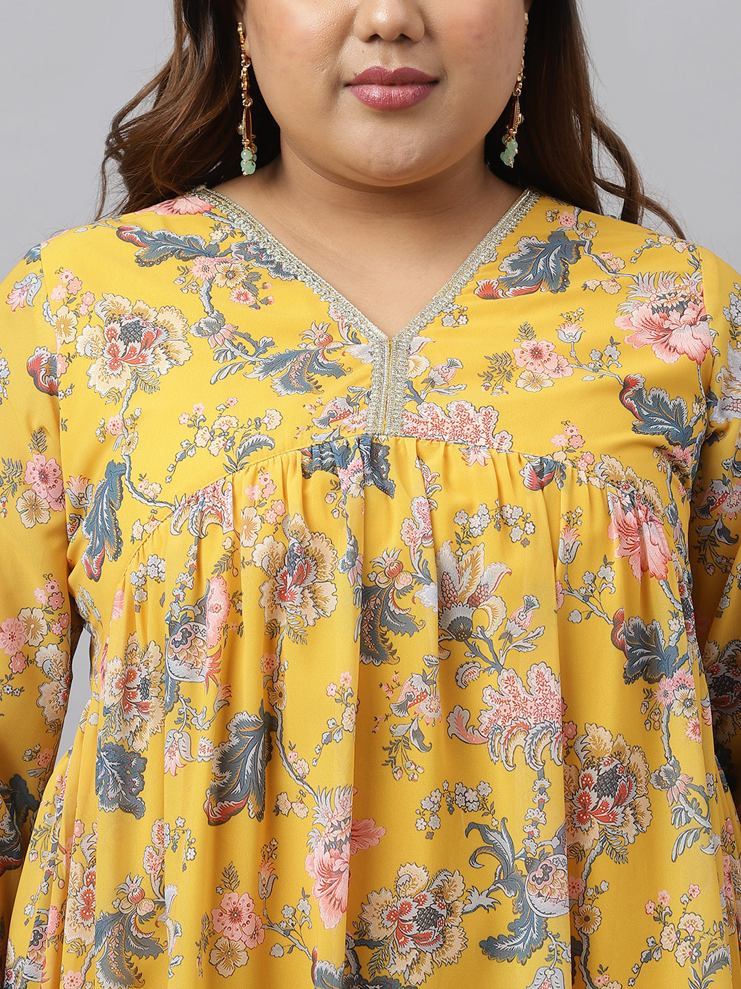 Women Plus Size Yellow Georgette Kurta Sharara Set