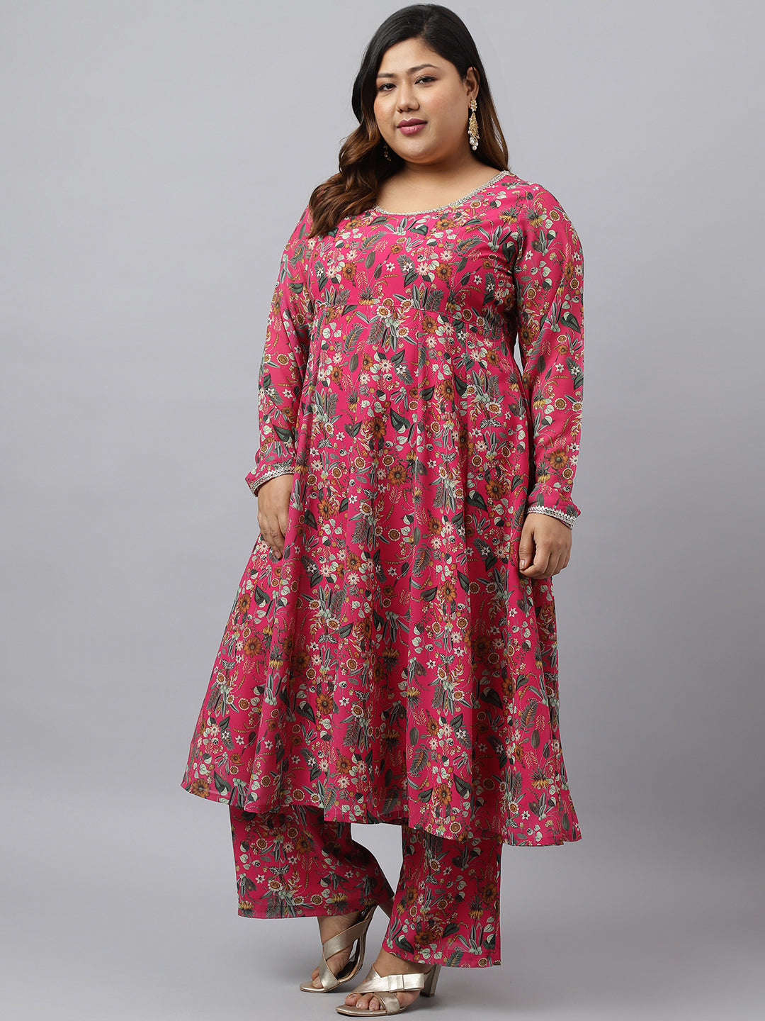 Online Pink Kurta Palazzo Set For Plus Size