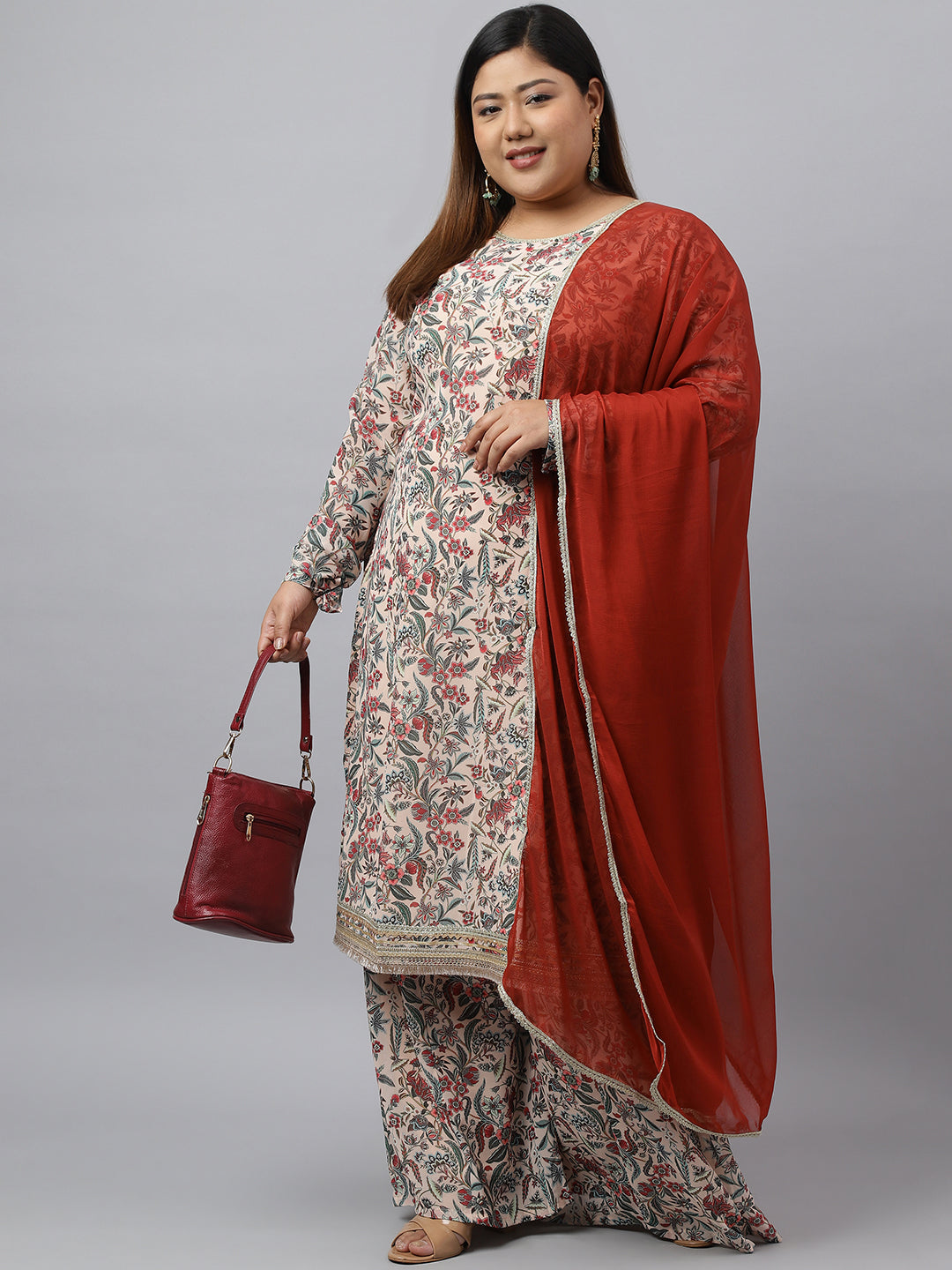 Pleasant Beige Palazzo Set For Plus Size Women