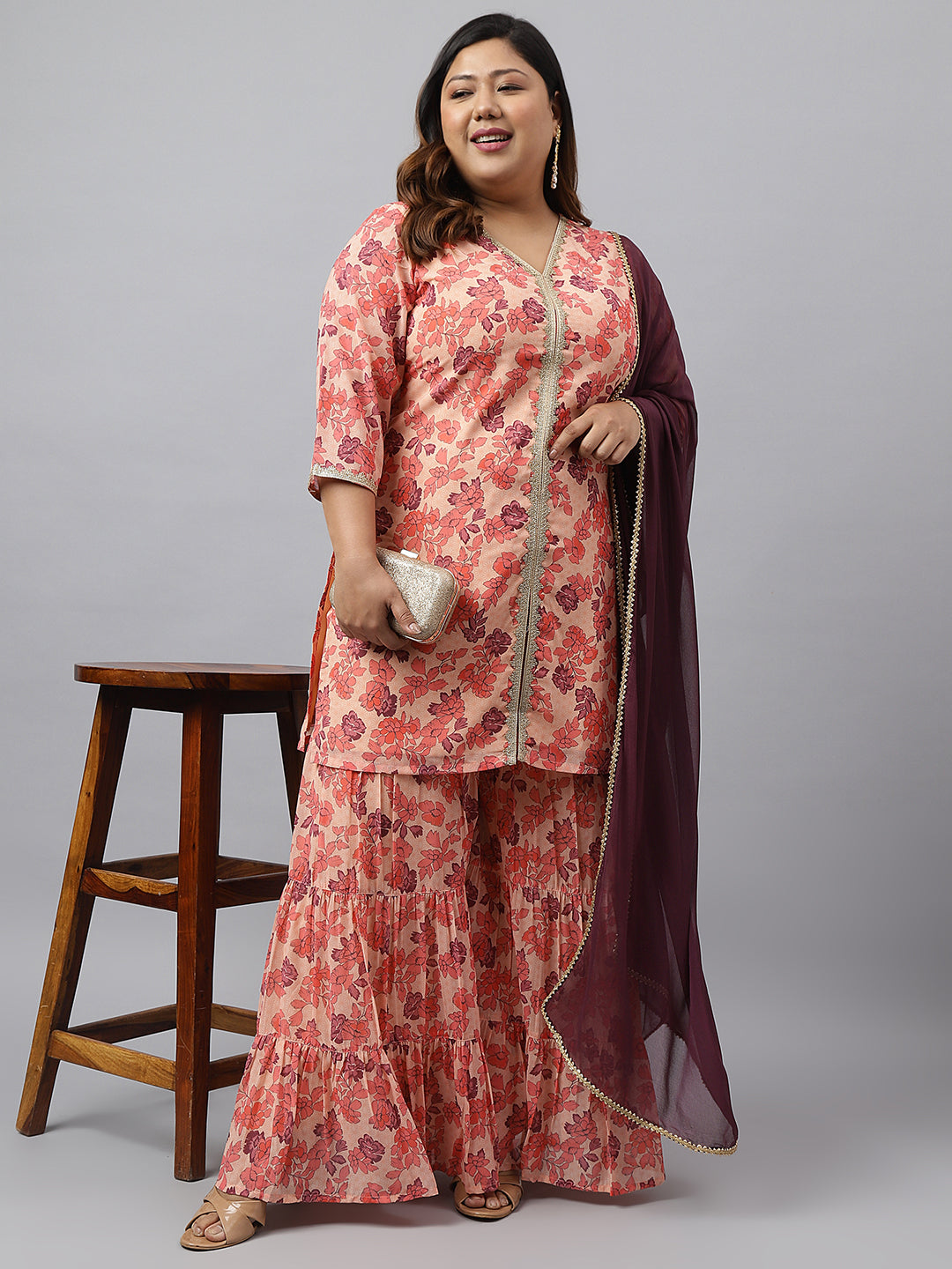Georgette Plus Size Peach Sharara Set Online
