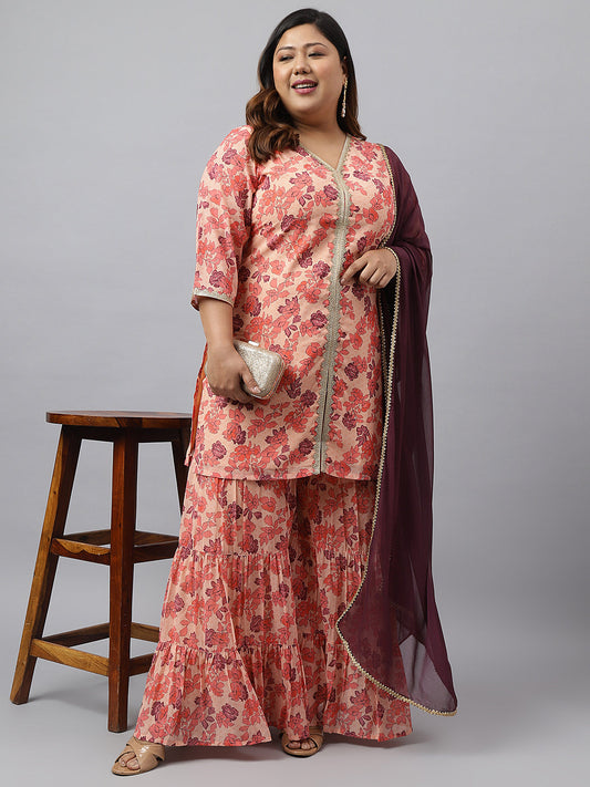 Georgette Plus Size Peach Sharara Set Online