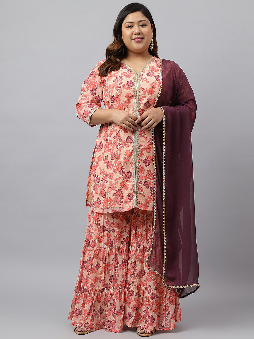Georgette Plus Size Peach Sharara Set Online