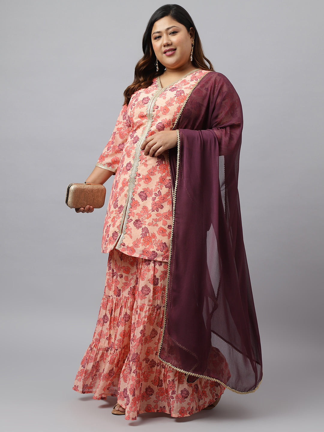 Georgette Plus Size Peach Sharara Set Online