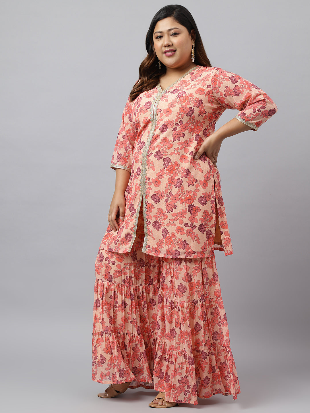Georgette Plus Size Peach Sharara Set Online