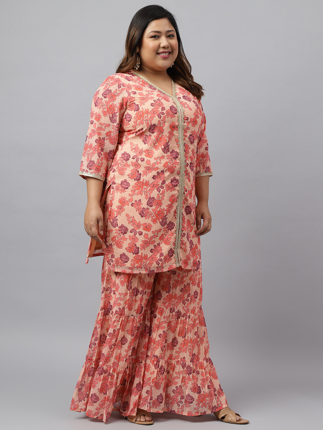 Georgette Plus Size Peach Sharara Set Online