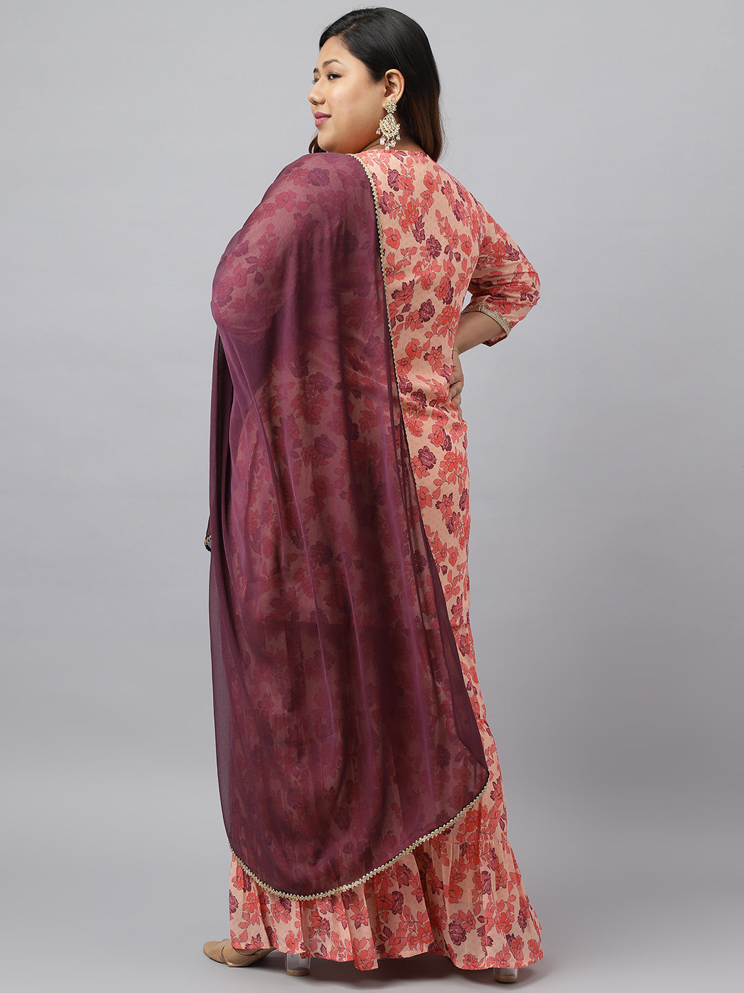 Georgette Plus Size Peach Sharara Set Online