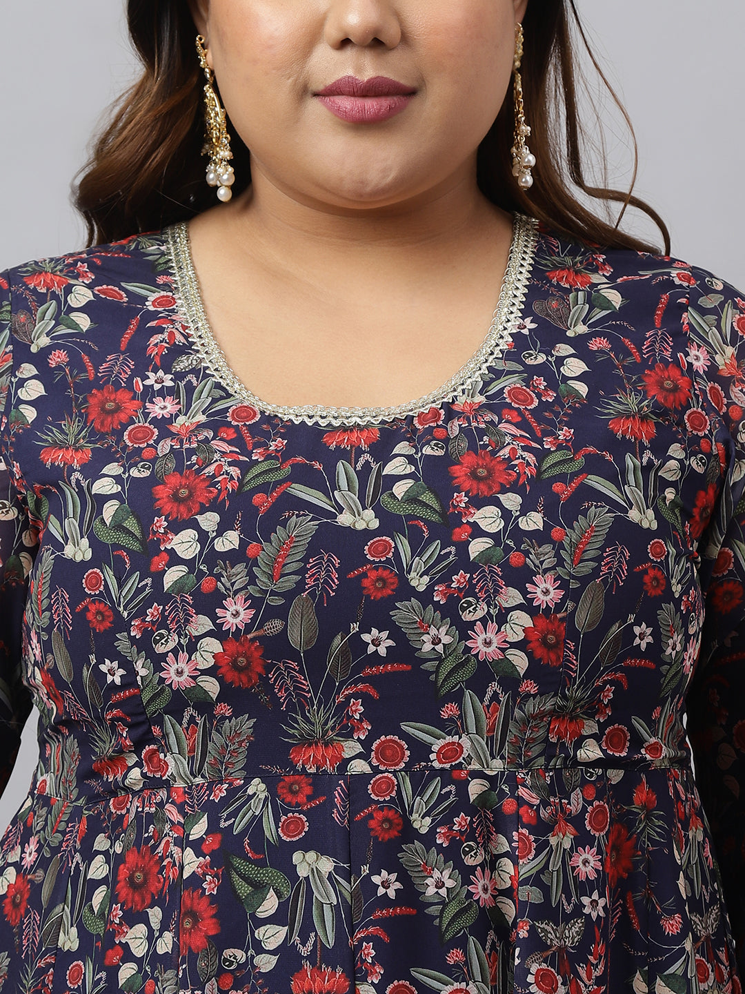 Plus Size Blue Printed Kurta Palazzo Set for Women