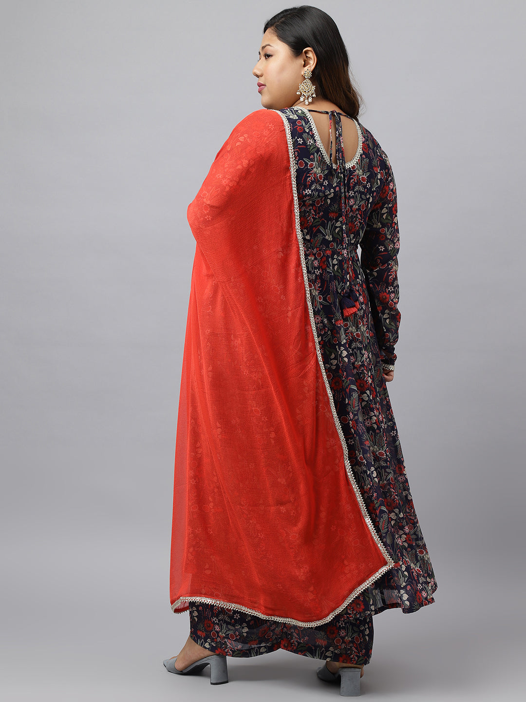 Plus Size Blue Printed Kurta Palazzo Set for Women