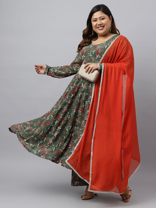 Women Plus Size Green Kurta Palazzo Set