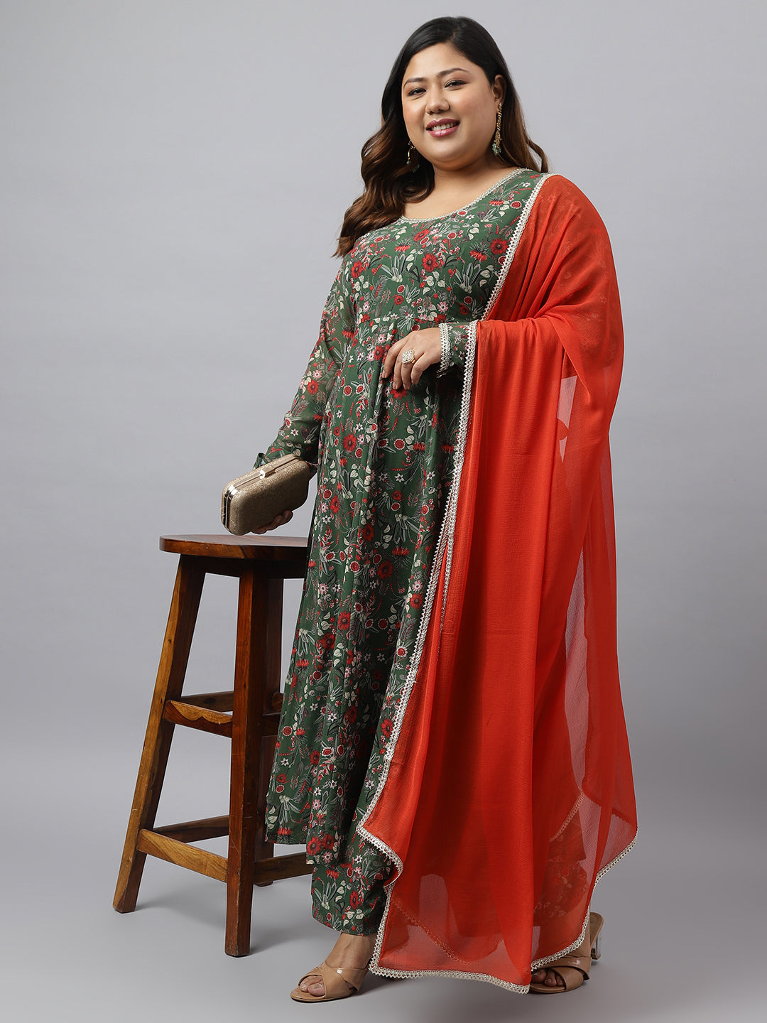 Women Plus Size Green Kurta Palazzo Set