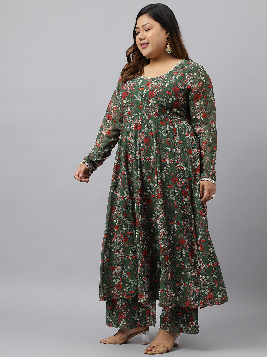 Women Plus Size Green Kurta Palazzo Set