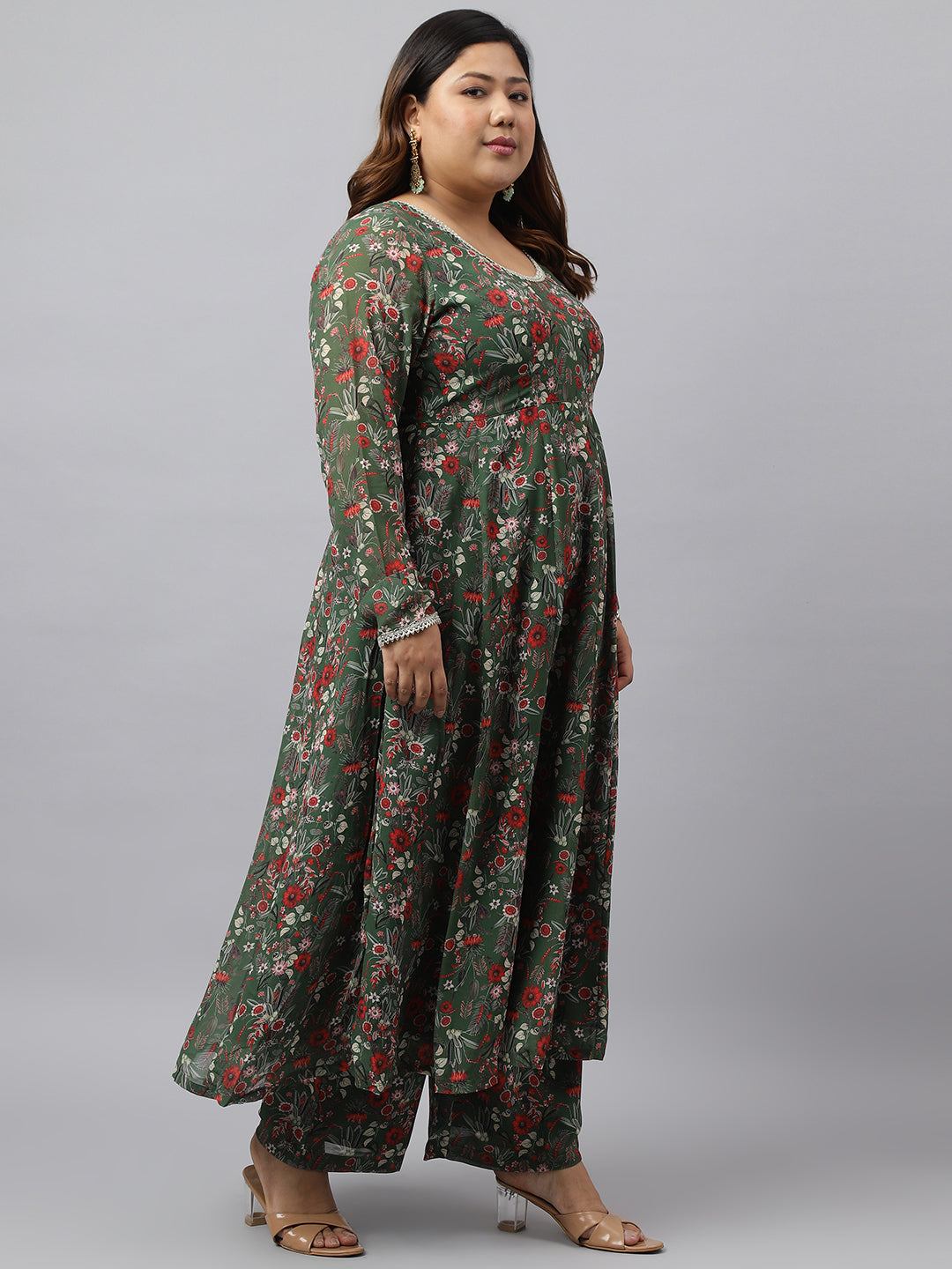 Women Plus Size Green Kurta Palazzo Set