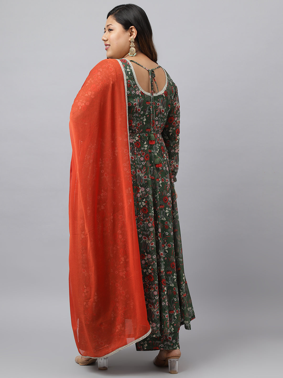 Women Plus Size Green Kurta Palazzo Set