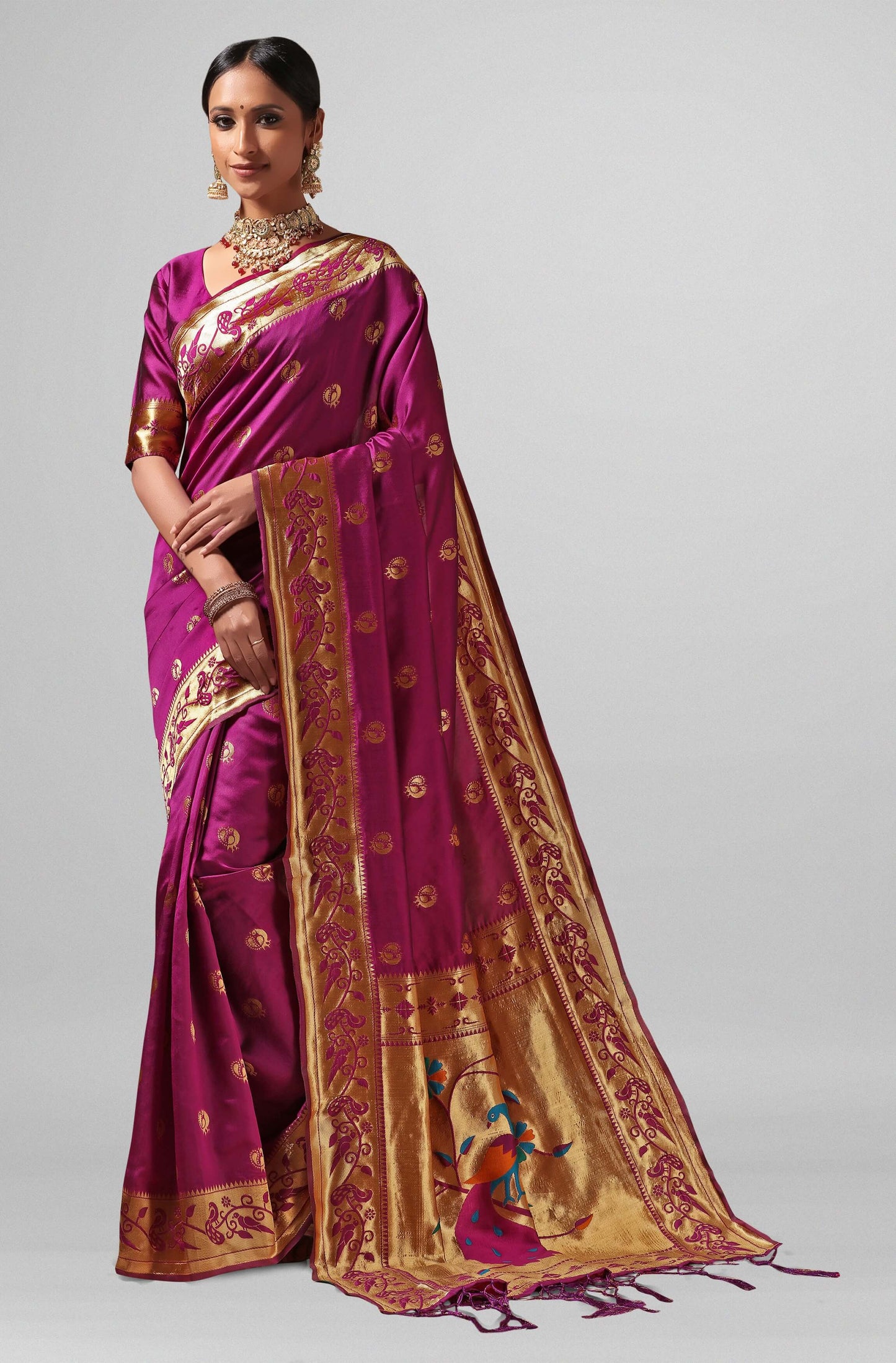 Janasya Women's Purple Silk Cotton Woven Design  Saree with Blouse Piece