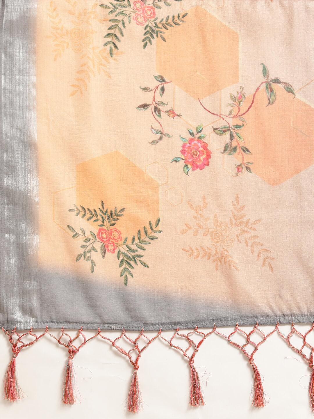 Janasya Women's Orange Linen Blend Printed  Saree with Blouse Piece