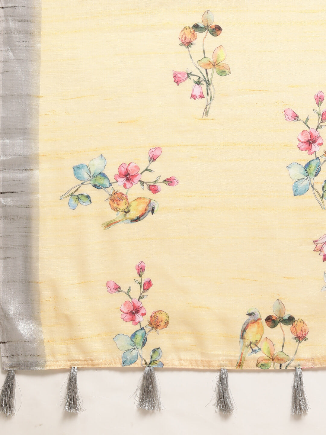 Janasya Women's Yellow Linen Blend Printed  Saree with Blouse Piece