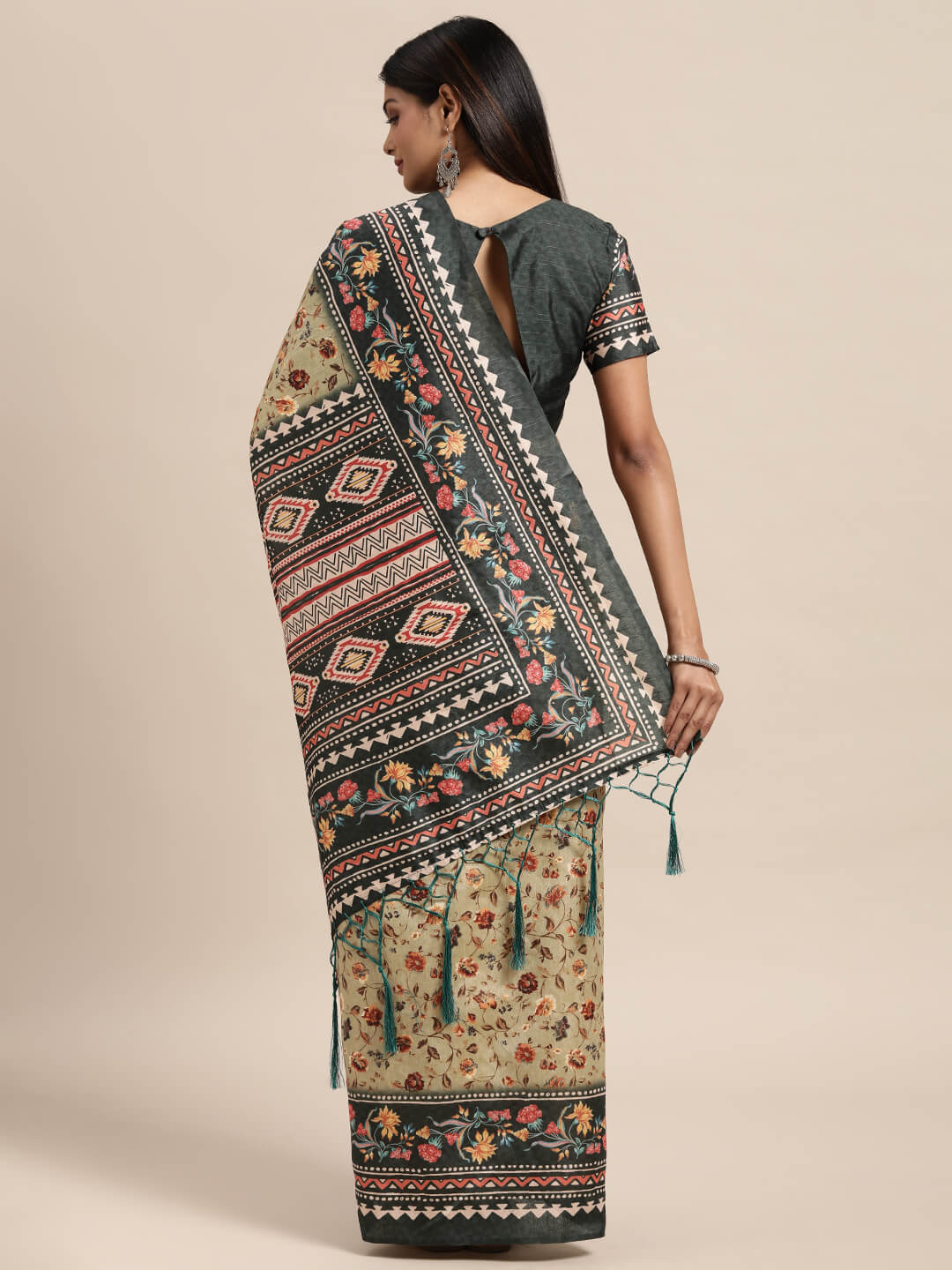 Janasya Women's Green Bhagalpuri Silk Printed  Saree with Blouse Piece