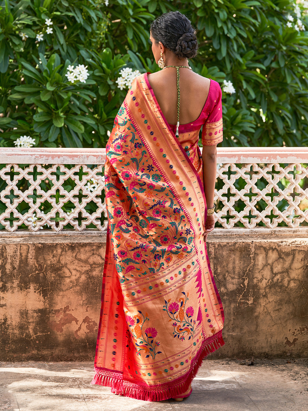 Pink Paithani Silk Woven Bagh Design Saree with Unstitched Blouse Piece