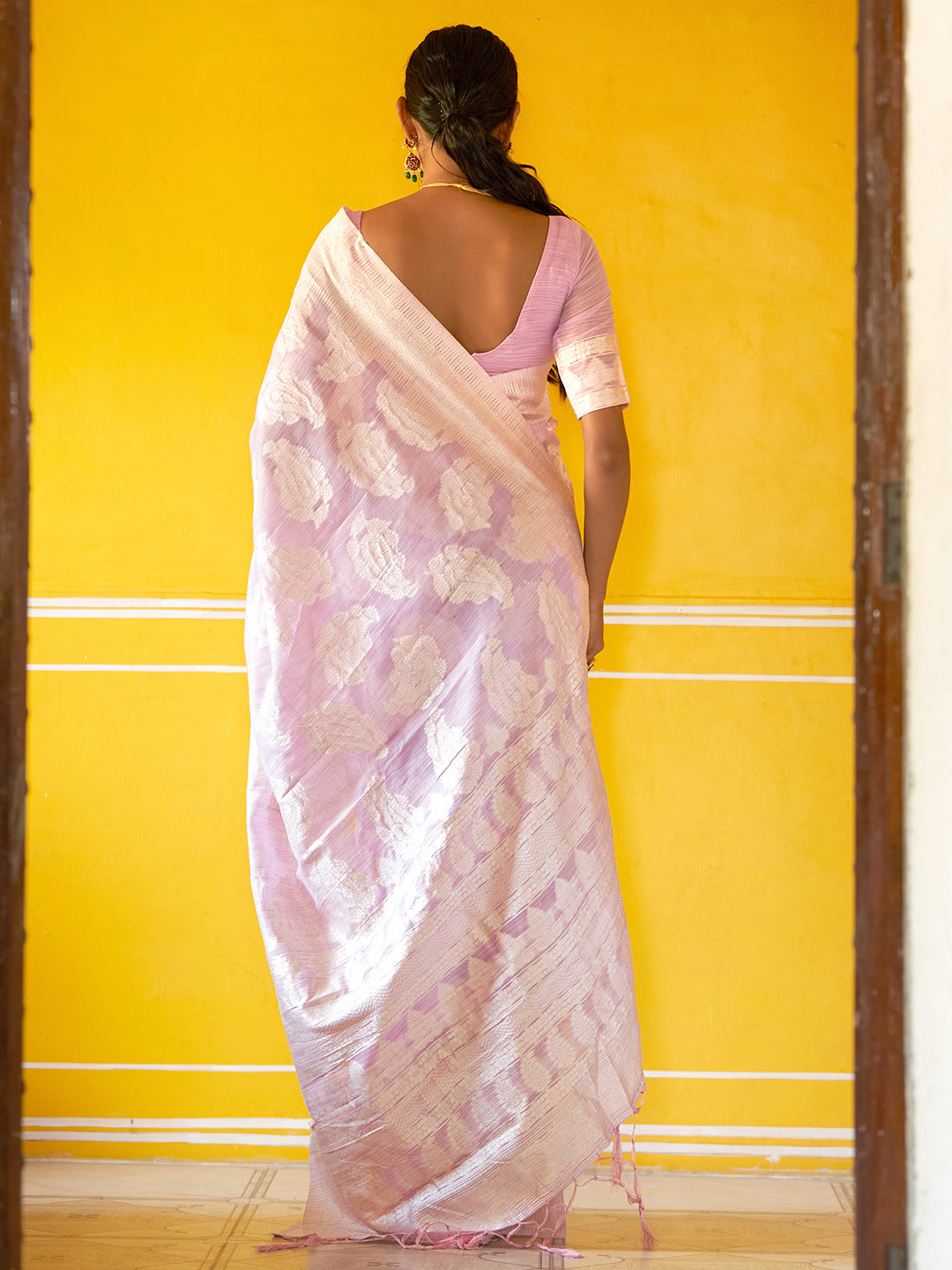 Lavender Linen Cotton Woven Paisley Saree with Unstitched Blouse Piece