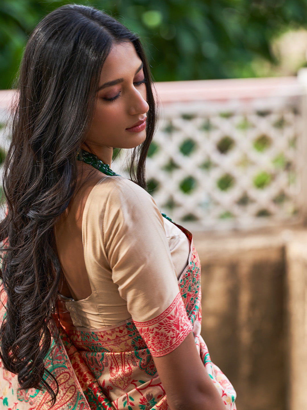 Beige Cotton Silk Pashmina Saree with Unstitched Blouse Piece
