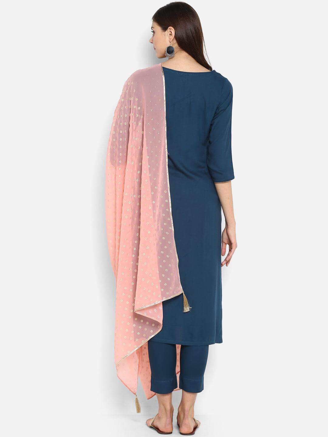 Turquoise Blue Rayon Solid Kurta with Pant and Dupatta