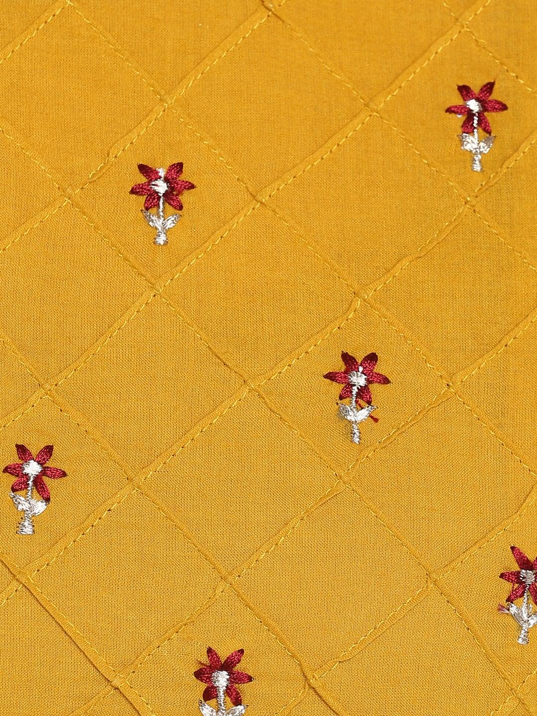 Mustard Cotton Embroidered Kurta with Palazzo