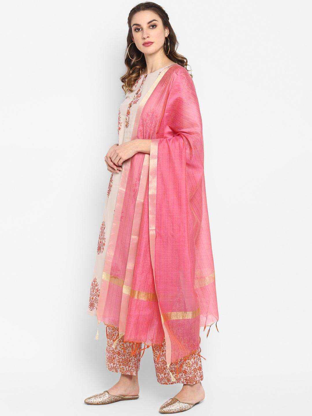 Lilac Cotton Block Print Kurta with Palazzo and Dupatta