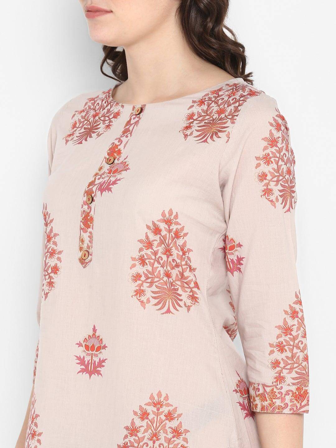 Lilac Cotton Block Print Kurta with Palazzo and Dupatta