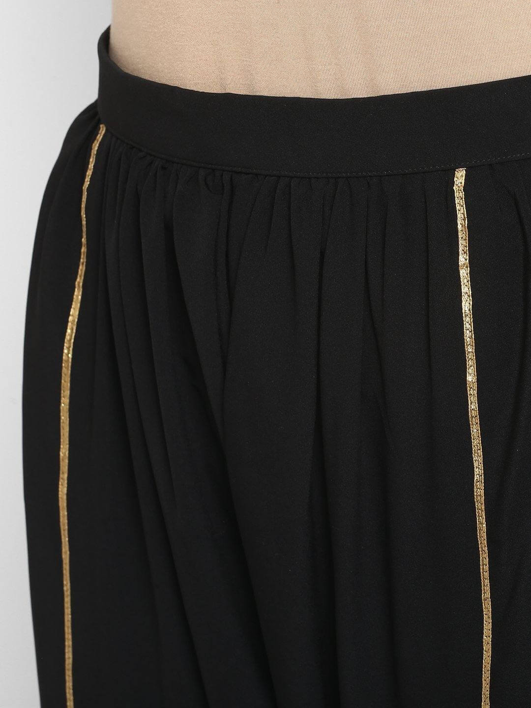 Black Poly Crepe Gold Print Kurti with Dhoti Pant