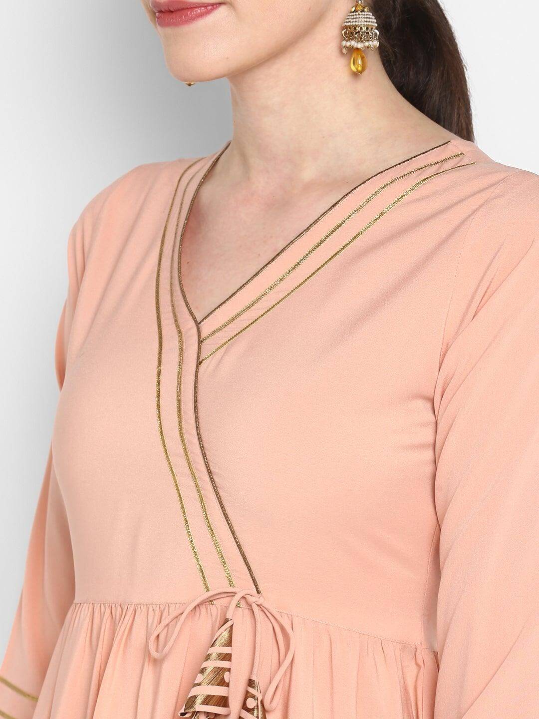 Peach Poly Crepe Geometric Print Kurta with Dhoti Pant