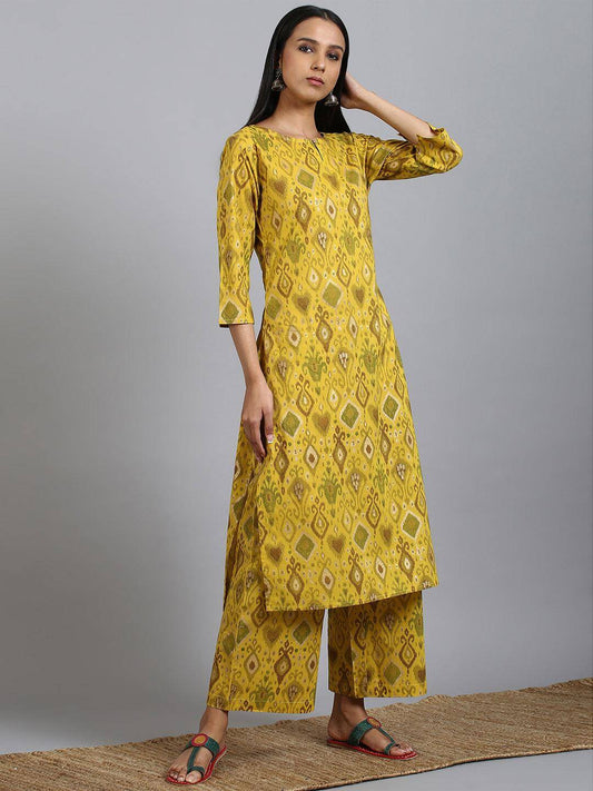 Yellow Cotton Ikkat Kurta with Palazzo
