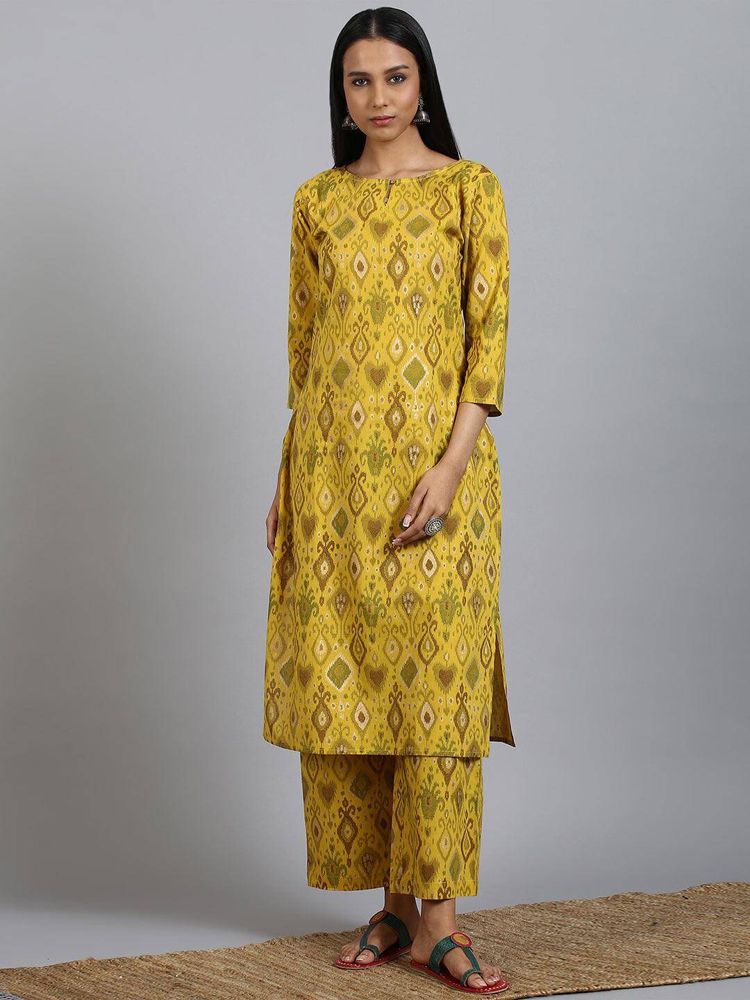 Yellow Cotton Ikkat Kurta with Palazzo