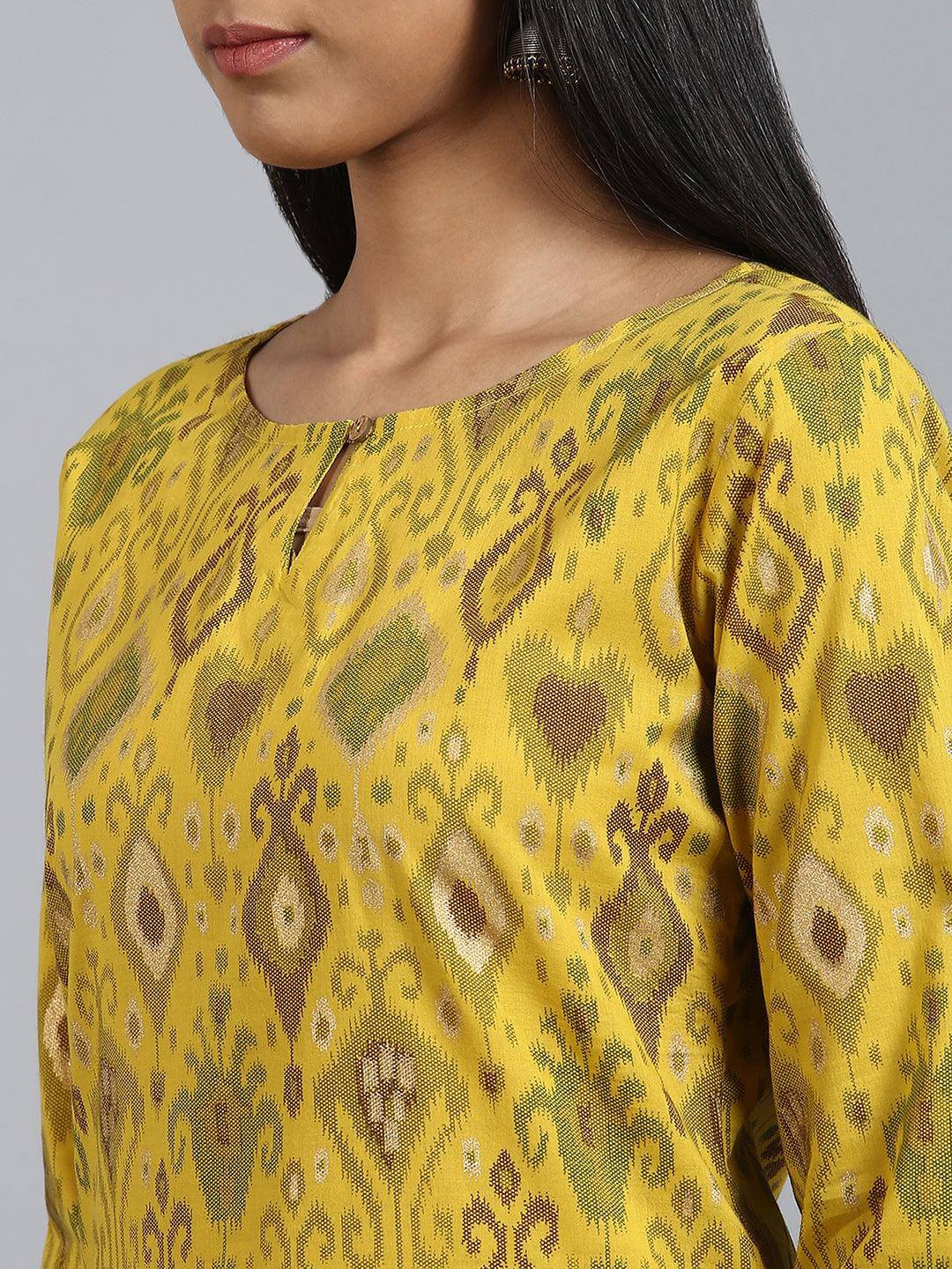 Yellow Cotton Ikkat Kurta with Palazzo