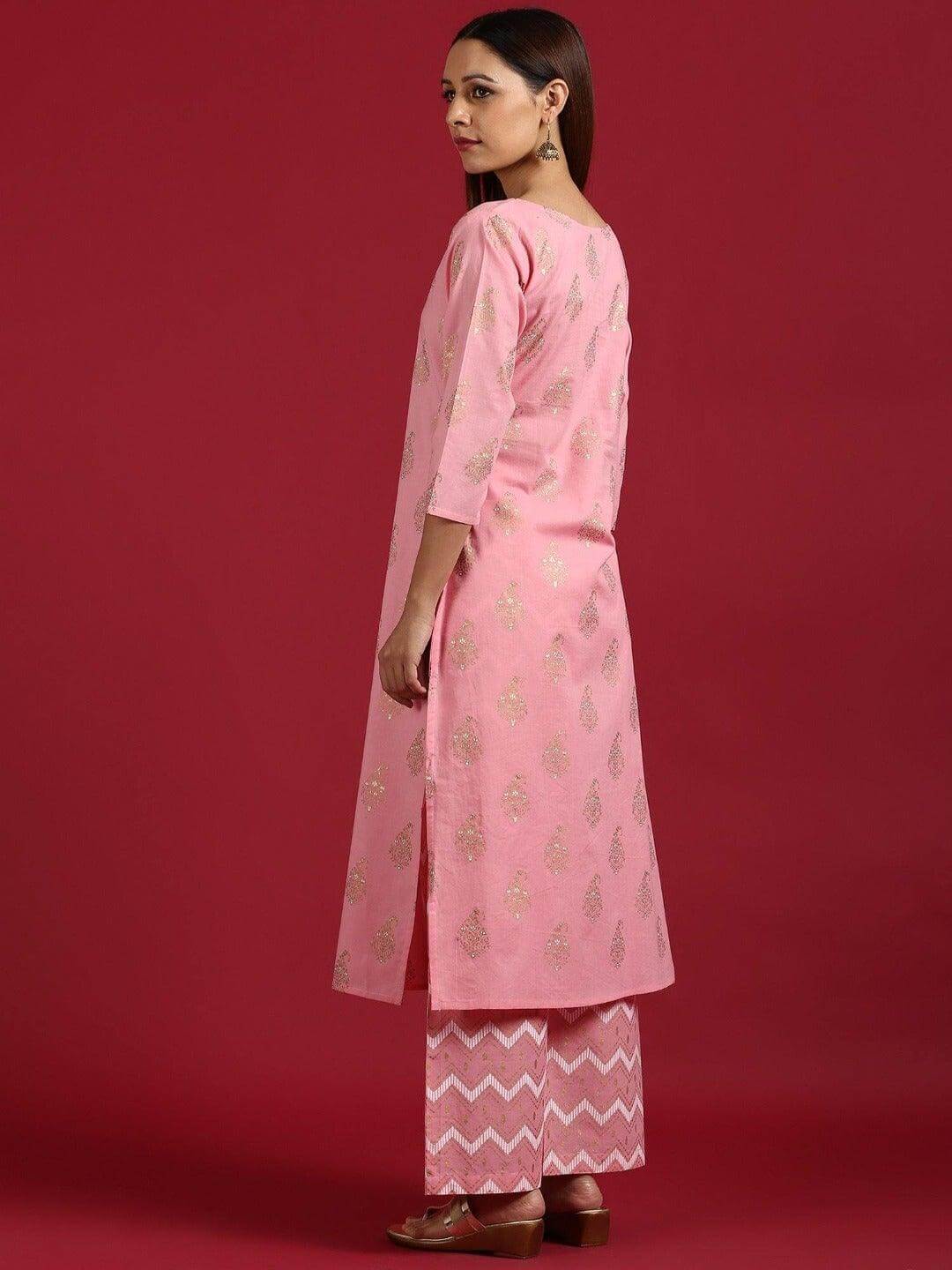 Pink Cotton Paisley Kurta with Palazzo