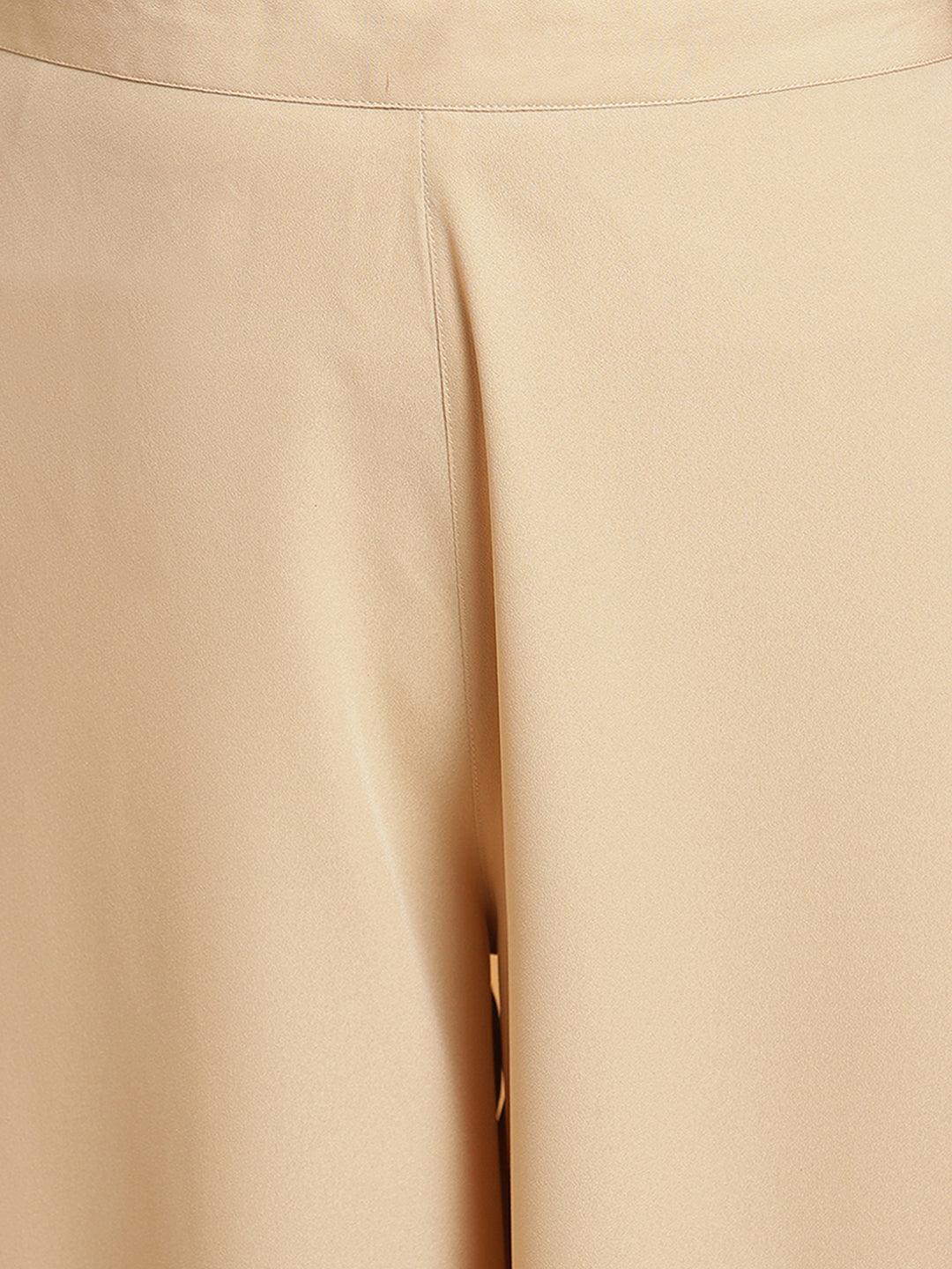 Cream Poly Crepe Chevron/Zig Zag Crop Top with Palazzo and Jacket