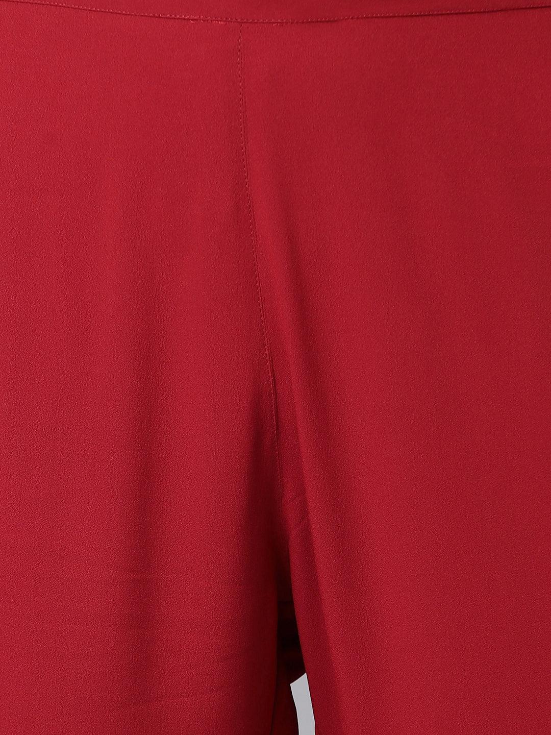 Maroon Poly Crepe Ethnic Motifs Kurta with Pant