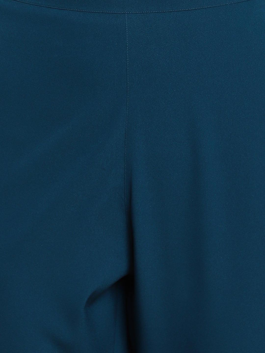 Teal Poly Crepe Embellished Kurta with Pant