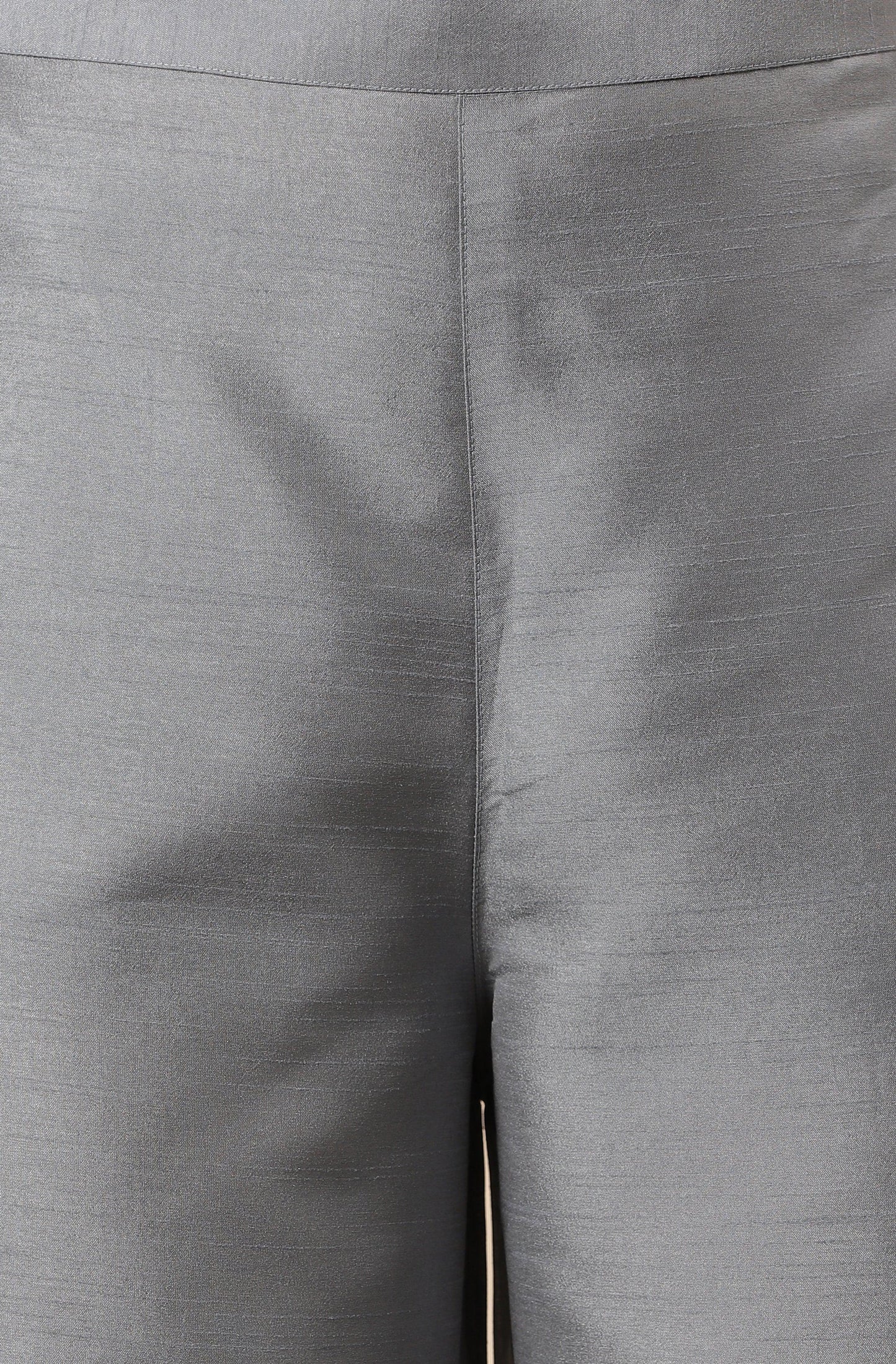 Grey Poly Silk Solid Kurta with Palazzo