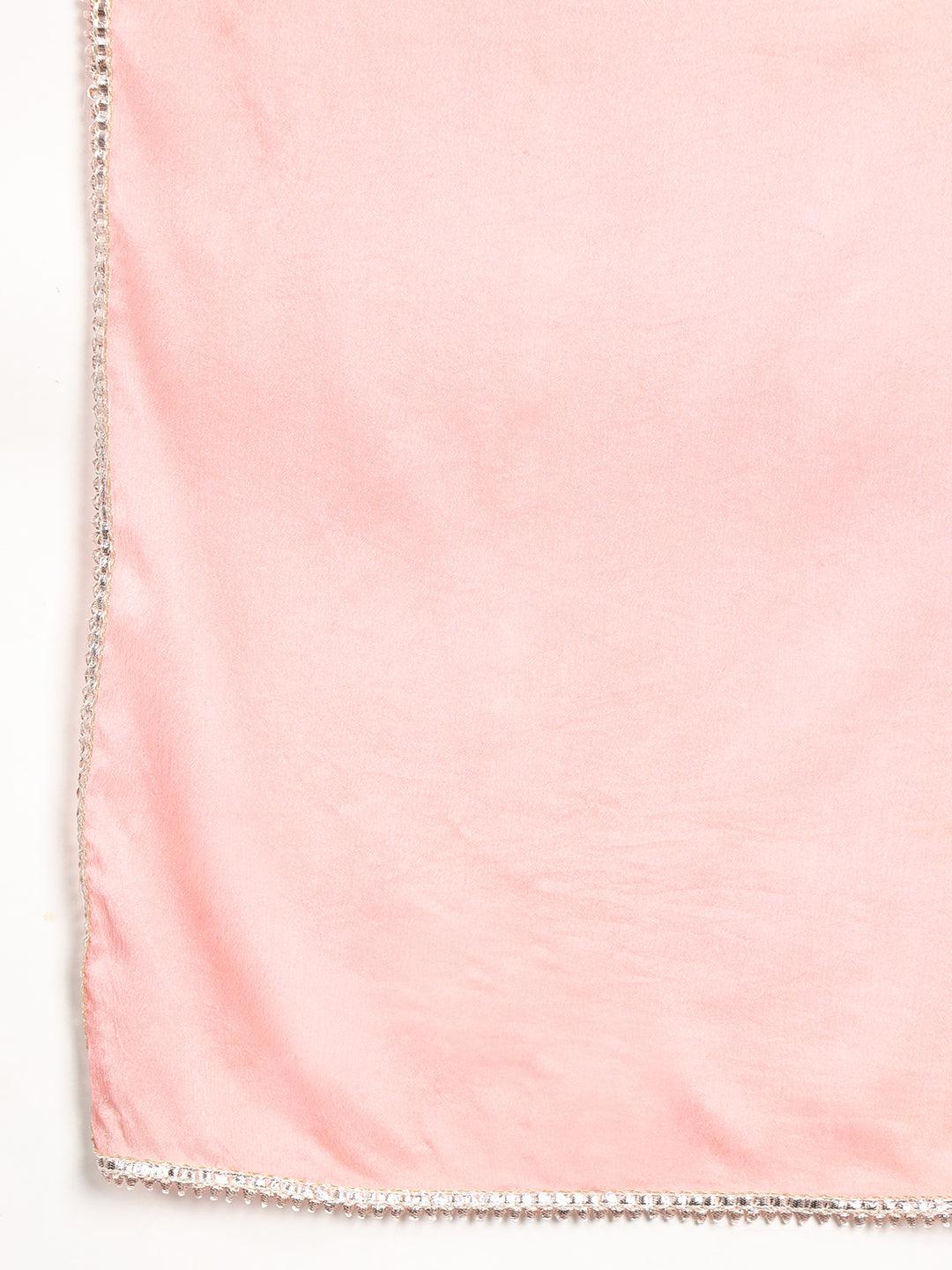 Pink Poly Silk Floral Print Kurta with Pant and Dupatta