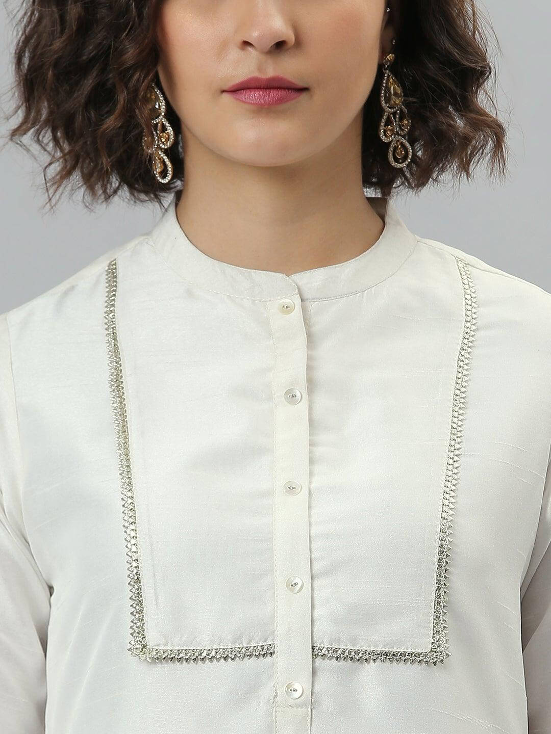 White Poly Silk Solid Kurta with Pant and Dupatta