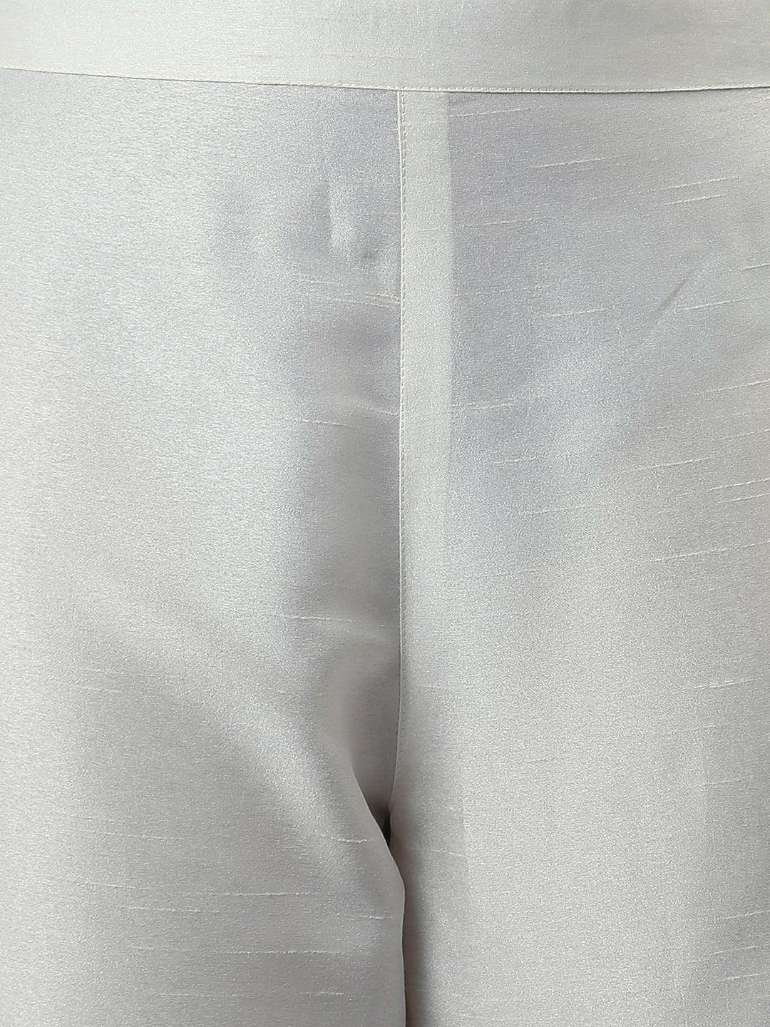 White Poly Silk Solid Kurta with Pant and Dupatta
