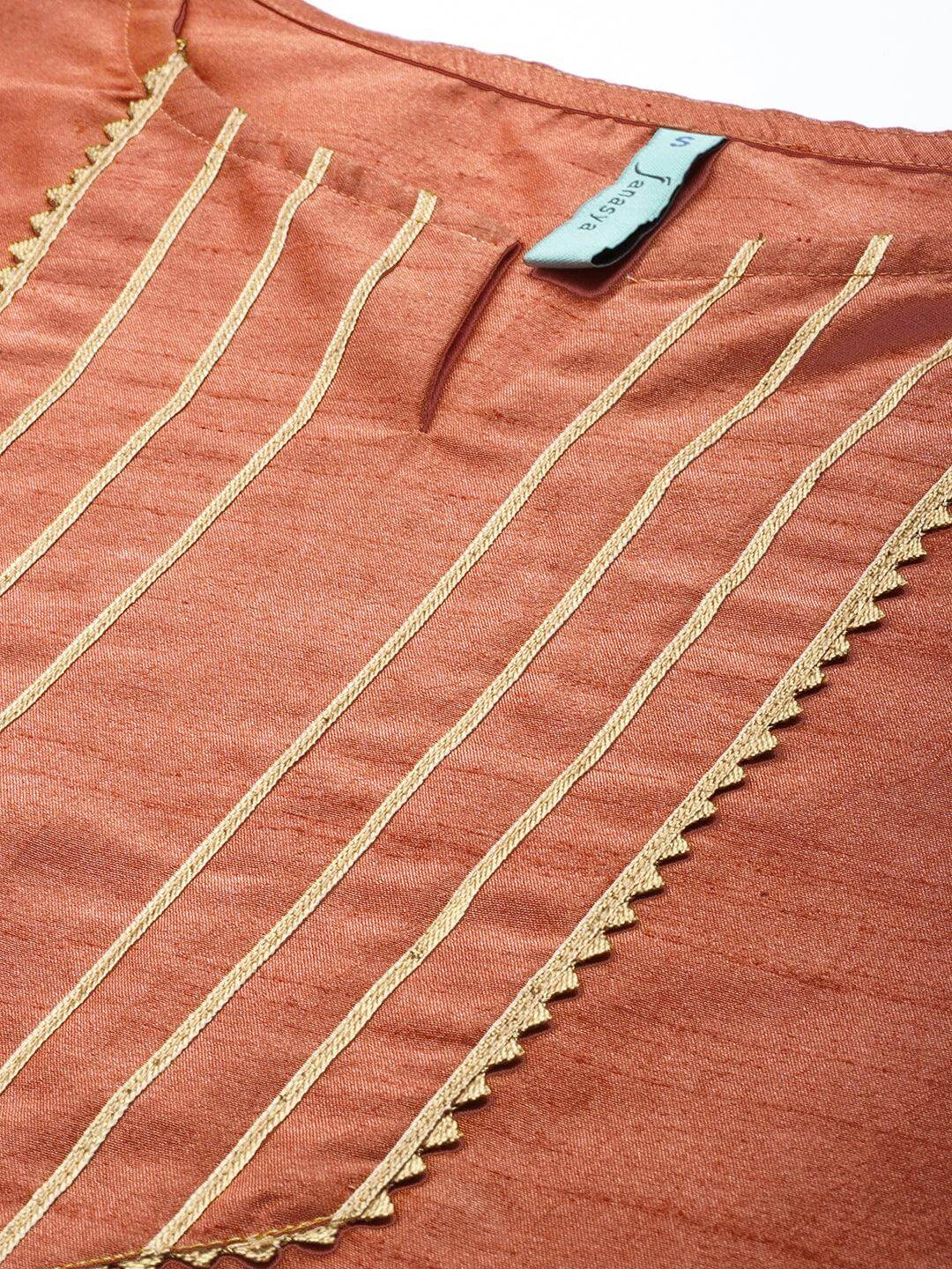 Peach Poly Silk Embellished Kurta with Pant