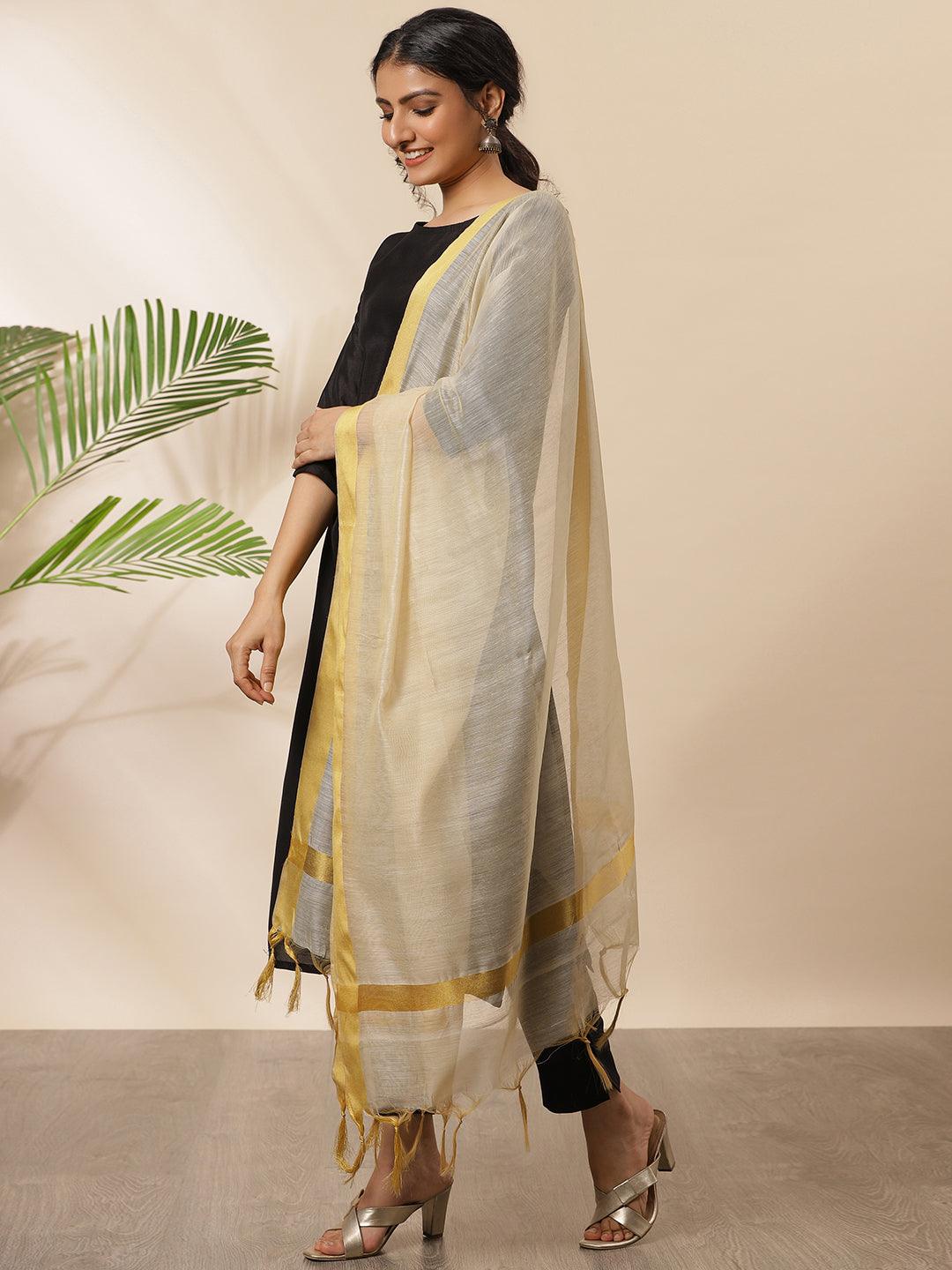 Black Poly Silk Solid Kurta with Pant and Dupatta