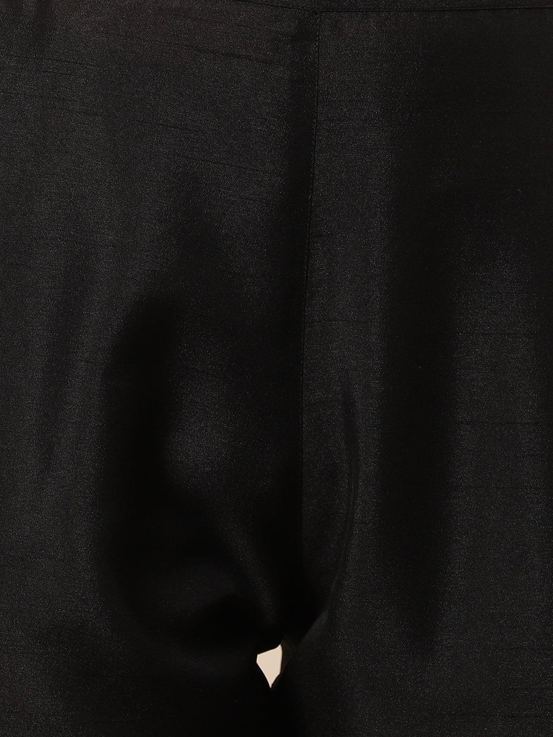 Black Poly Silk Solid Kurta with Pant and Dupatta