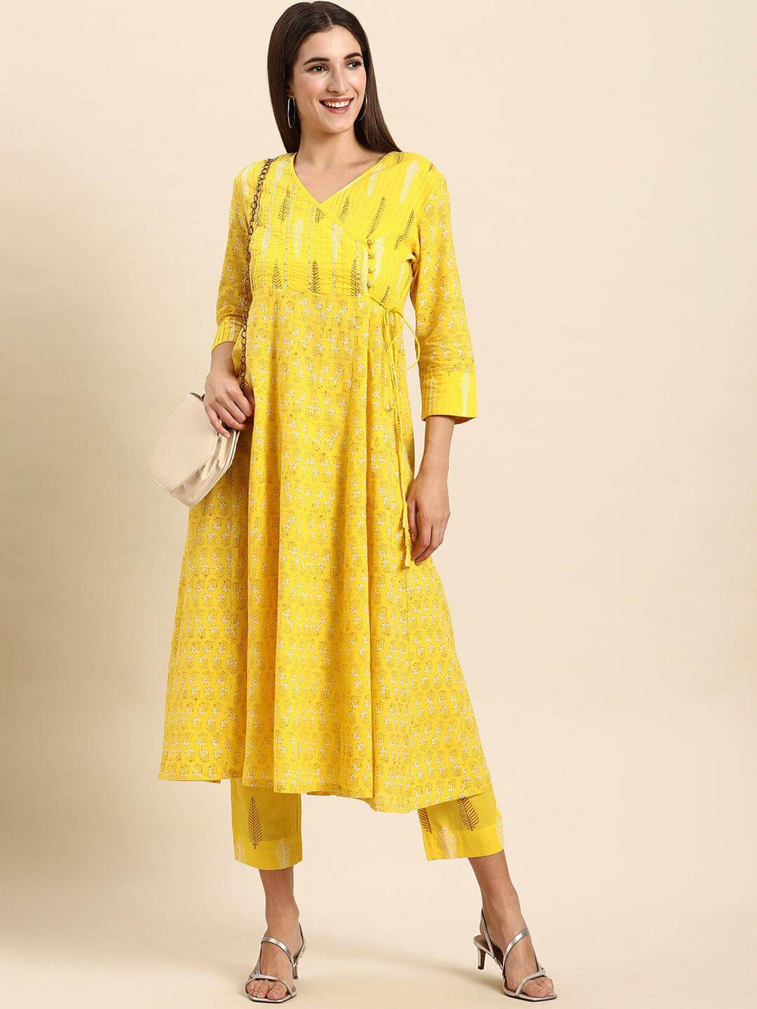 Yellow Cotton Block Print Kurta with Pant