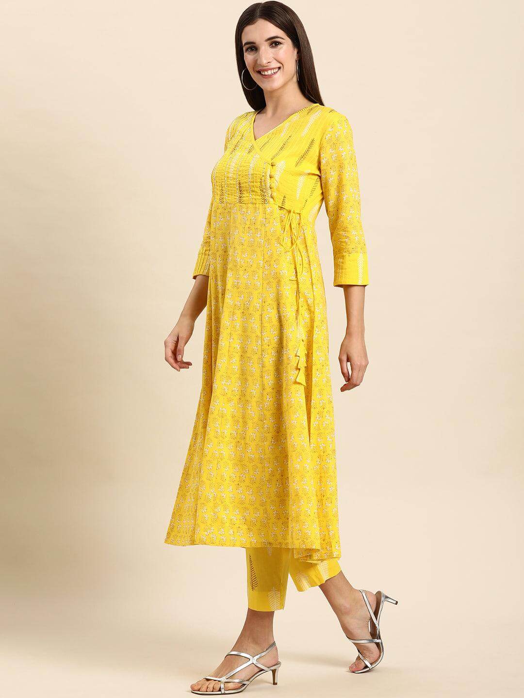 Yellow Cotton Block Print Kurta with Pant