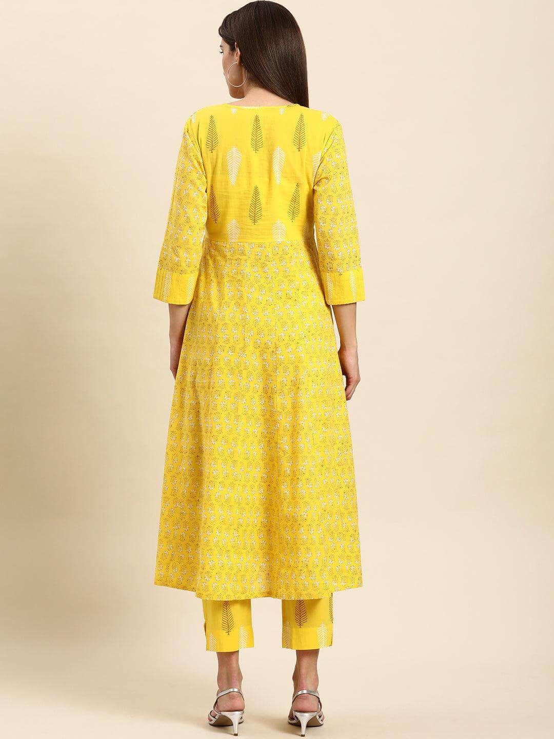 Yellow Cotton Block Print Kurta with Pant