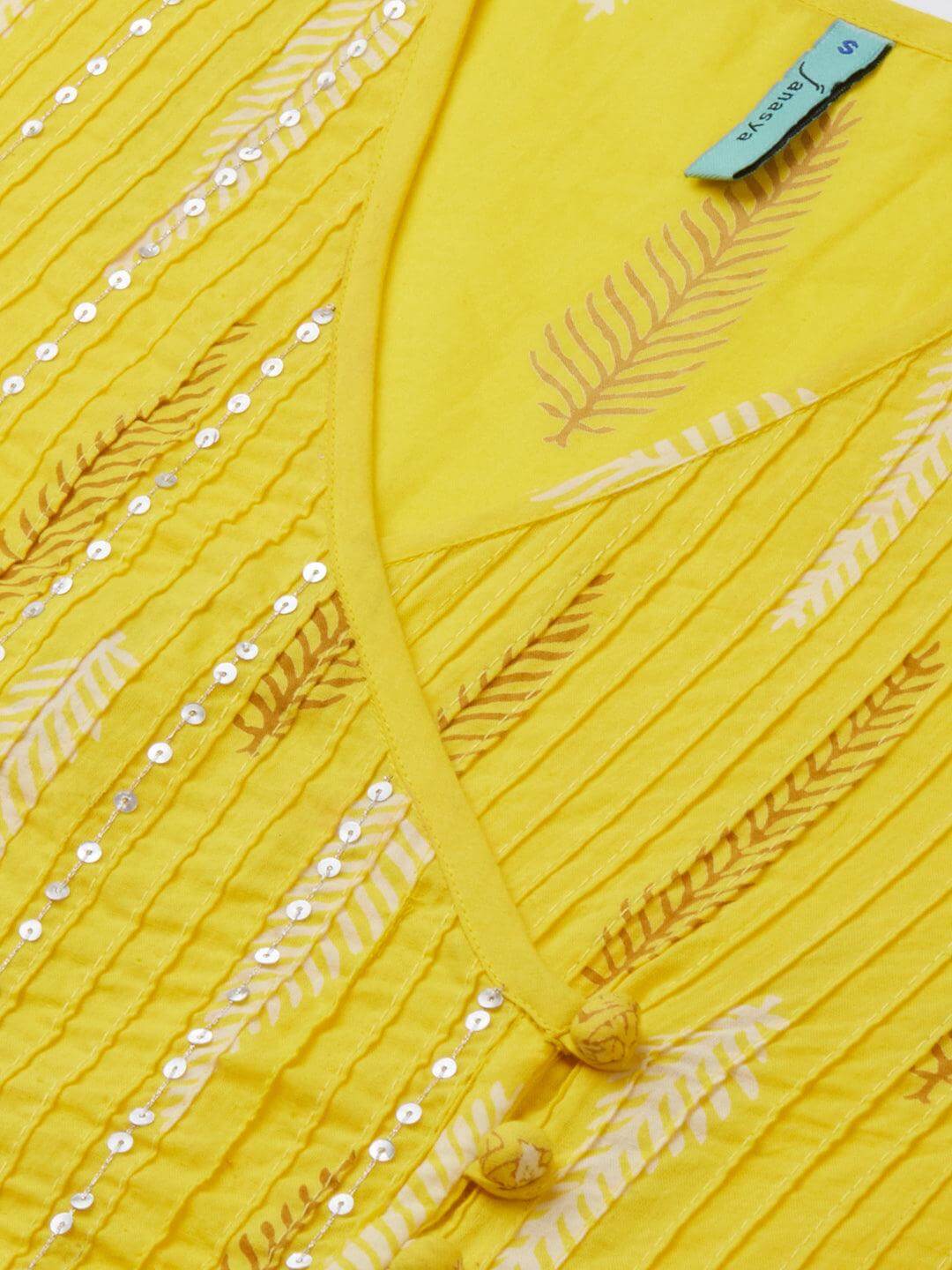 Yellow Cotton Block Print Kurta with Pant