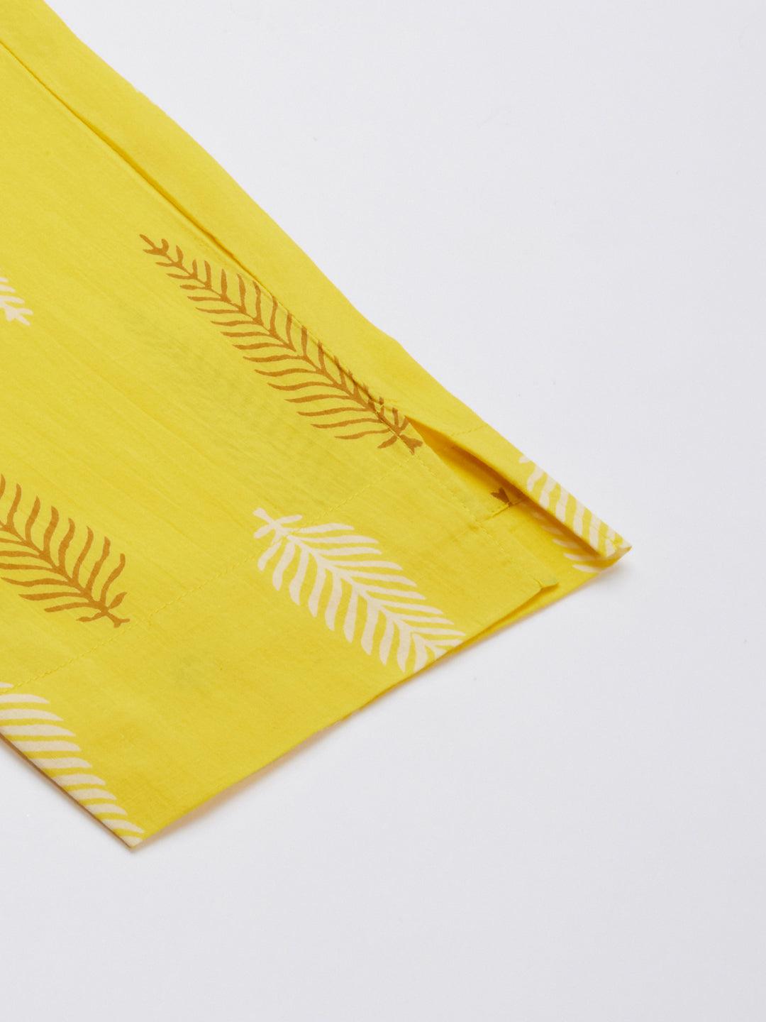 Yellow Cotton Block Print Kurta with Pant
